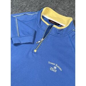 Tommy Bahama Golf 18 Sweater Men 2XL  Blue quarter Zip Pullover Comfort Stretch